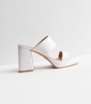 New Look White Leather-Look Platform Block Heel Mules